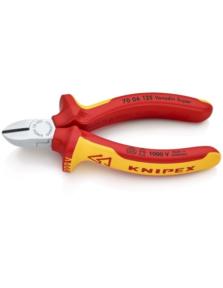 Alicate de corte diagonal aislados con fundas multicomponentes, según norma VDE cromado 125 mm KNIPEX 70 06 125