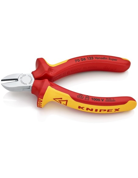 Alicate de corte diagonal aislados con fundas multicomponentes, según norma VDE cromado 125 mm KNIPEX 70 06 125
