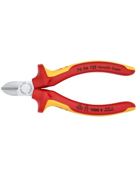 Alicate de corte diagonal aislados con fundas multicomponentes, según norma VDE cromado 125 mm KNIPEX 70 06 125
