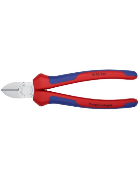 Alicate de corte diagonal con fundas multicomponentes cromado 180 mm (cartulina autoservicio/blíster) KNIPEX 70 05 180 SB