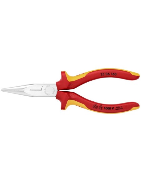 Alicate de montaje (alicate de radio) aislados con fundas multicomponentes, según norma VDE cromado 160 mm KNIPEX 25 06 160