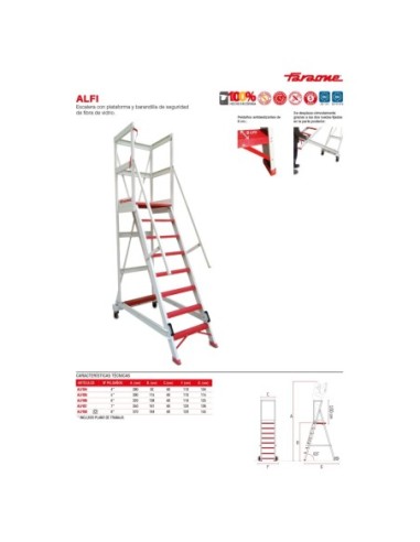 ALFI | Escalera con plataforma y barandilla de seguridad de fibra de vidrio