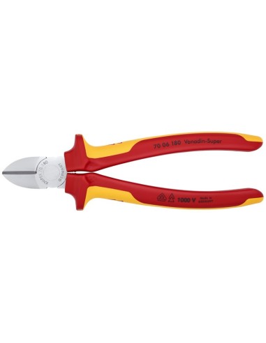 Alicate de corte diagonal aislados con fundas multicomponentes, según norma VDE cromado 180 mm (cartulina autoservicio/blíster)