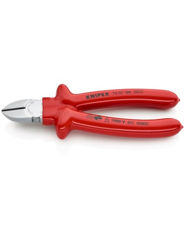 Alicate de corte diagonal aislados por inmersión en plástico reforzado, según norma VDE cromado 180 mm KNIPEX 70 07 180