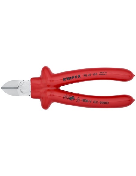 Alicate de corte diagonal aislados por inmersión en plástico reforzado, según norma VDE cromado 180 mm KNIPEX 70 07 180