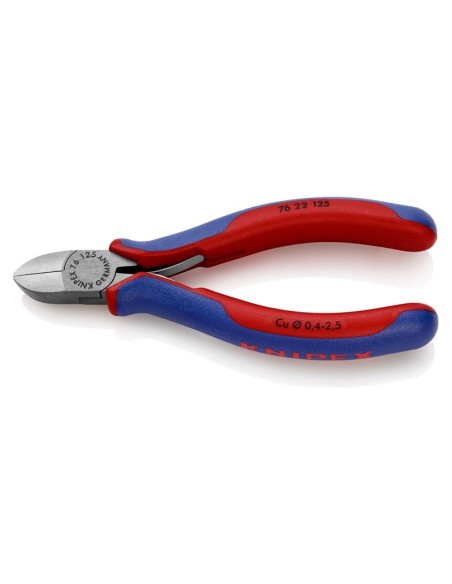 Alicate de corte diagonal para electromecánica con fundas multicomponentes negro atramentado 125 mm KNIPEX 76 22 125