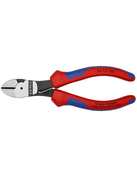 Alicates de corte diagonal de fuerza con fundas multicomponentes negro atramentado 160 mm KNIPEX 74 12 160