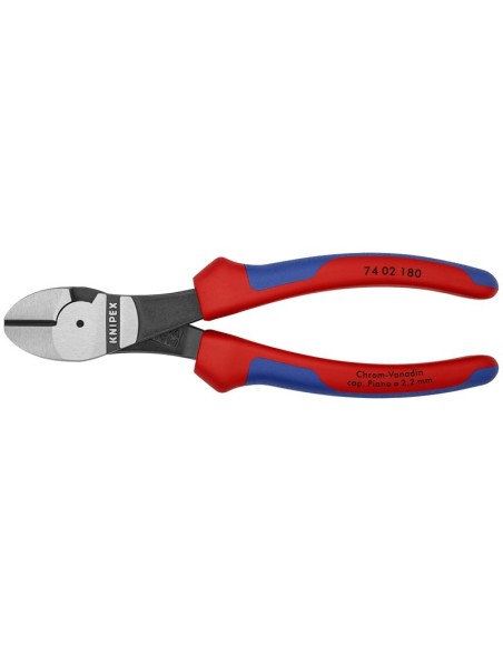 Alicates de corte diagonal de fuerza con fundas multicomponentes negro atramentado 180 mm KNIPEX 74 02 180