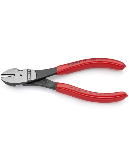 Alicates de corte diagonal de fuerza recubiertos de plástico negro atramentado 160 mm KNIPEX 74 01 160