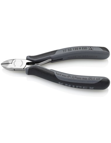 Alicates de corte diagonal para electrónica ESD con filos de corte de carburo con fundas multicomponentes 120 mm KNIPEX 77 02 1