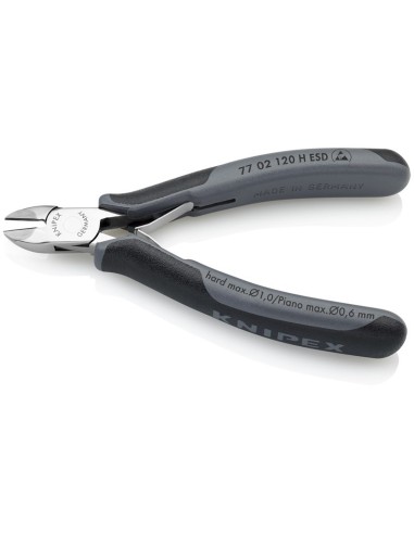 Alicates de corte diagonal para electrónica ESD con filos de corte de carburo con fundas multicomponentes 120 mm KNIPEX 77 02 1