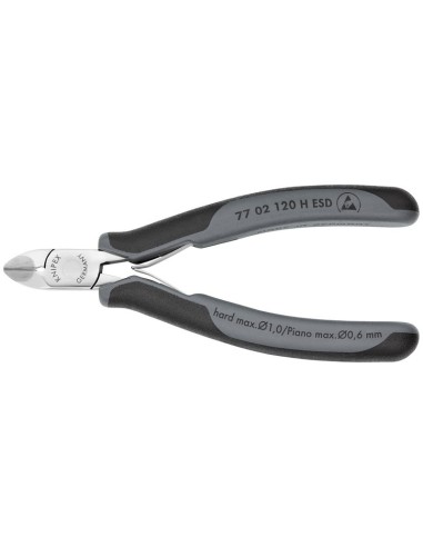 Alicates de corte diagonal para electrónica ESD con filos de corte de carburo con fundas multicomponentes 120 mm KNIPEX 77 02 1