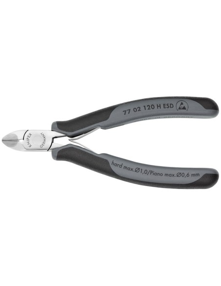 Alicates de corte diagonal para electrónica ESD con filos de corte de carburo con fundas multicomponentes 120 mm KNIPEX 77 02 1