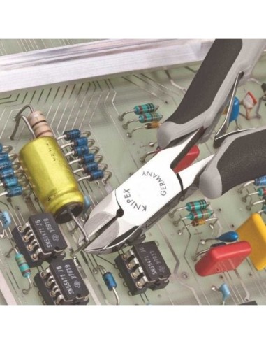 Alicates de corte diagonal para electrónica ESD con filos de corte de carburo con fundas multicomponentes 120 mm KNIPEX 77 02 1