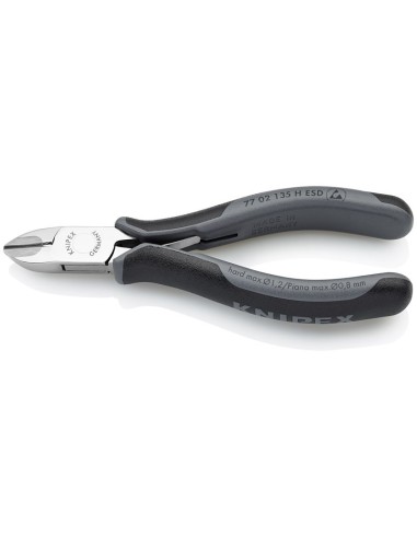 Alicates de corte diagonal para electrónica ESD con filos de corte de carburo con fundas multicomponentes 135 mm KNIPEX 77 02 1