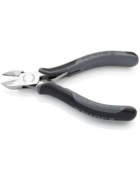 Alicates de corte diagonal para electrónica ESD con filos de corte de carburo con fundas multicomponentes 135 mm KNIPEX 77 02 1