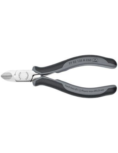 Alicates de corte diagonal para electrónica ESD con filos de corte de carburo con fundas multicomponentes 135 mm KNIPEX 77 02 1