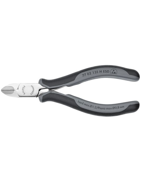Alicates de corte diagonal para electrónica ESD con filos de corte de carburo con fundas multicomponentes 135 mm KNIPEX 77 02 1