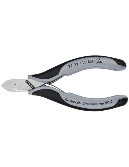 Alicates de corte diagonal para electrónica ESD con fundas multicomponentes 115 mm KNIPEX 77 22 115 ESD