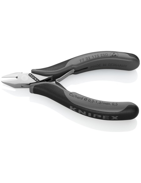 Alicates de corte diagonal para electrónica ESD con fundas multicomponentes 115 mm KNIPEX 77 32 115 ESD