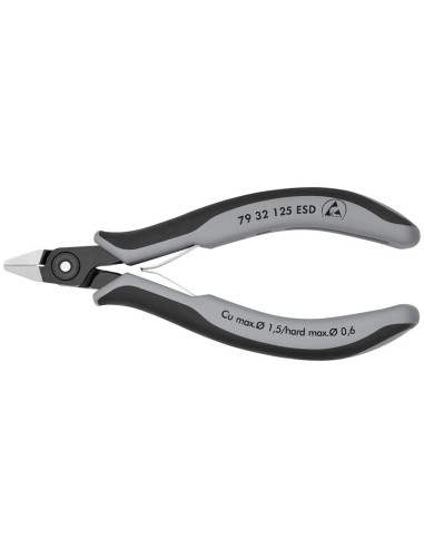 Alicates de precisión de corte diagonal para electrónica ESD con fundas multicomponentes bruñido 125 mm KNIPEX 79 32 125 ESD