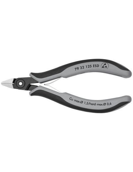 Alicates de precisión de corte diagonal para electrónica ESD con fundas multicomponentes bruñido 125 mm KNIPEX 79 32 125 ESD