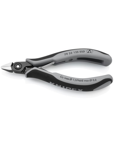 Alicates de precisión de corte diagonal para electrónica ESD con fundas multicomponentes bruñido 125 mm KNIPEX 79 32 125 ESD