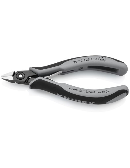 Alicates de precisión de corte diagonal para electrónica ESD con fundas multicomponentes bruñido 125 mm KNIPEX 79 32 125 ESD