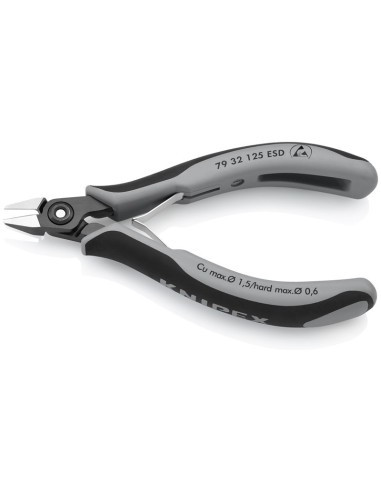 Alicates de precisión de corte diagonal para electrónica ESD con fundas multicomponentes bruñido 125 mm KNIPEX 79 32 125 ESD
