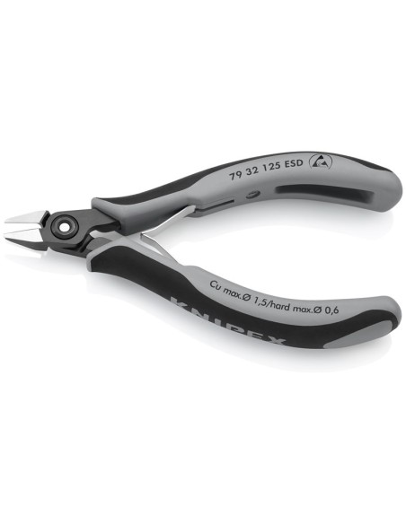 Alicates de precisión de corte diagonal para electrónica ESD con fundas multicomponentes bruñido 125 mm KNIPEX 79 32 125 ESD