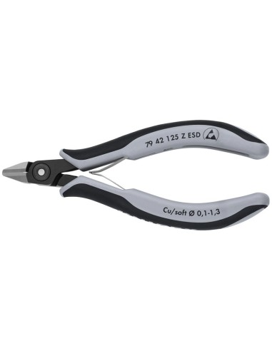 Alicates de precisión de corte diagonal para electrónica ESD con fundas multicomponentes bruñido 125 mm KNIPEX 79 42 125 Z ESD