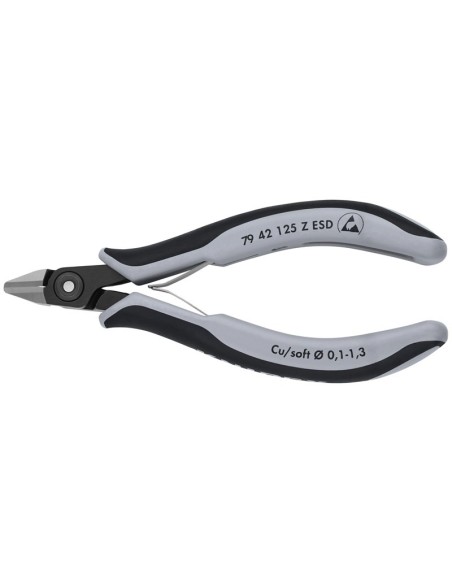 Alicates de precisión de corte diagonal para electrónica ESD con fundas multicomponentes bruñido 125 mm KNIPEX 79 42 125 Z ESD