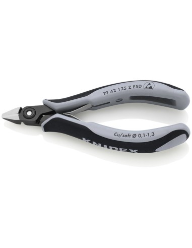 Alicates de precisión de corte diagonal para electrónica ESD con fundas multicomponentes bruñido 125 mm KNIPEX 79 42 125 Z ESD
