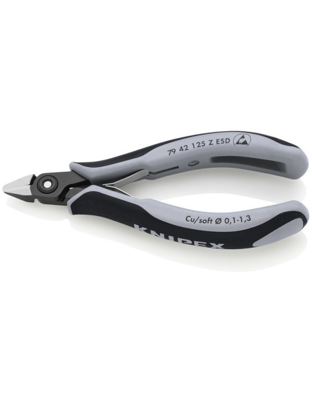 Alicates de precisión de corte diagonal para electrónica ESD con fundas multicomponentes bruñido 125 mm KNIPEX 79 42 125 Z ESD