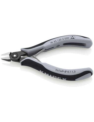 Alicates de precisión de corte diagonal para electrónica ESD con fundas multicomponentes bruñido 125 mm KNIPEX 79 42 125 Z ESD