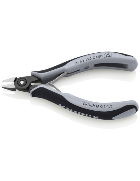 Alicates de precisión de corte diagonal para electrónica ESD con fundas multicomponentes bruñido 125 mm KNIPEX 79 42 125 Z ESD
