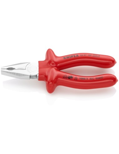 Alicate universal aislados por inmersión en plástico reforzado, según norma VDE cromado 160 mm KNIPEX 03 07 160