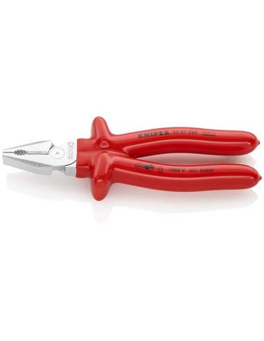 Alicate universal de fuerza aislados por inmersión en plástico reforzado, según norma VDE cromado 200 mm KNIPEX 02 07 200