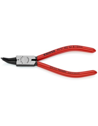 Alicate para arandelas para arandelas interiores en taladros en ángulo de 45° recubiertos de plástico negro atramentado 140 mm