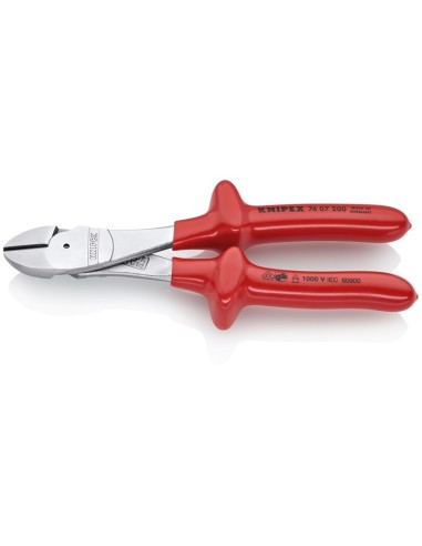 Alicates de corte diagonal de fuerza aislados por inmersión en plástico reforzado, según norma VDE cromado 200 mm KNIPEX 74 07