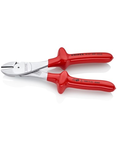 Alicates de corte diagonal de fuerza aislados por inmersión en plástico reforzado, según norma VDE cromado 200 mm KNIPEX 74 07