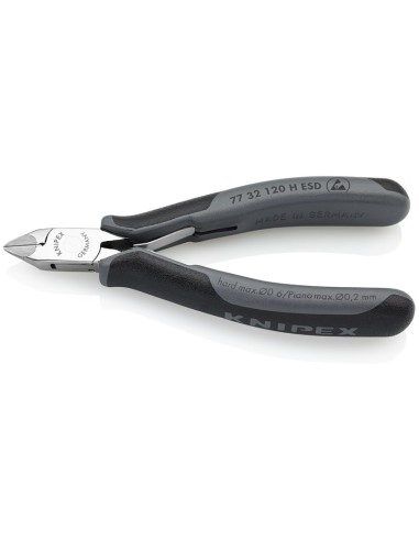 Alicates de corte diagonal para electrónica ESD con filos de corte de carburo con fundas multicomponentes 120 mm KNIPEX 77 32 1
