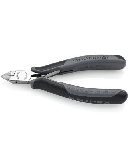 Alicates de corte diagonal para electrónica ESD con filos de corte de carburo con fundas multicomponentes 120 mm KNIPEX 77 32 1