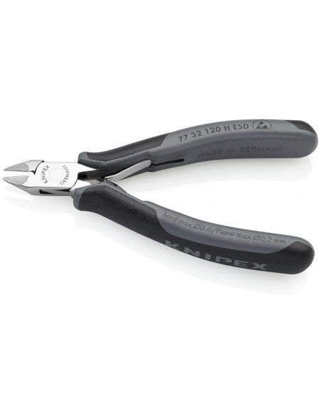 Alicates de corte diagonal para electrónica ESD con filos de corte de carburo con fundas multicomponentes 120 mm KNIPEX 77 32 1