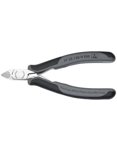 Alicates de corte diagonal para electrónica ESD con filos de corte de carburo con fundas multicomponentes 120 mm KNIPEX 77 32 1