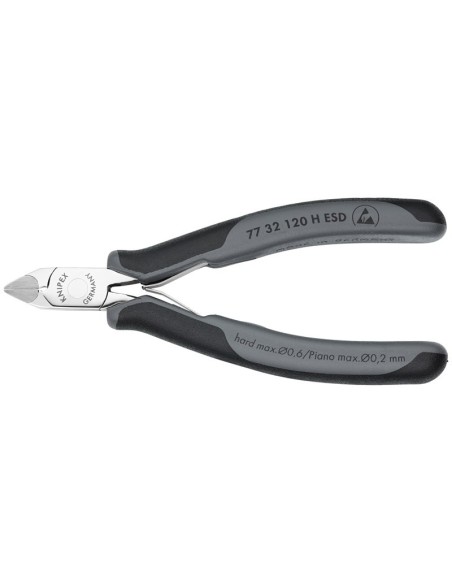 Alicates de corte diagonal para electrónica ESD con filos de corte de carburo con fundas multicomponentes 120 mm KNIPEX 77 32 1