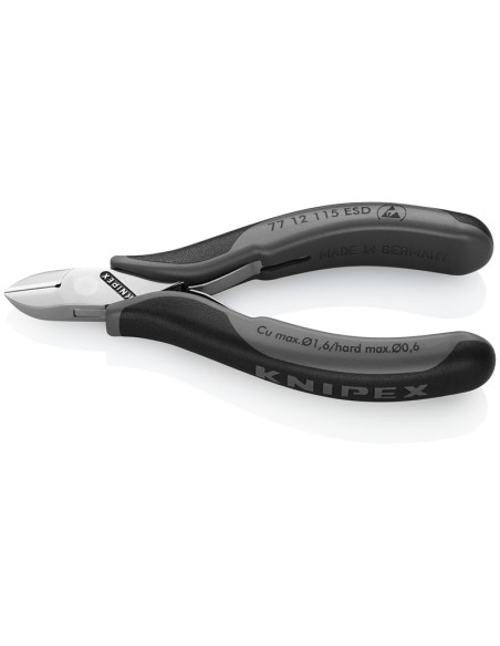 Alicates de corte diagonal para electrónica ESD con fundas multicomponentes 115 mm (cartulina autoservicio/blíster) KNIPEX 77 1