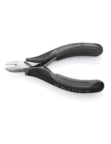 Alicates de corte diagonal para electrónica ESD con fundas multicomponentes 115 mm (cartulina autoservicio/blíster) KNIPEX 77 1