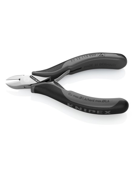 Alicates de corte diagonal para electrónica ESD con fundas multicomponentes 115 mm (cartulina autoservicio/blíster) KNIPEX 77 1