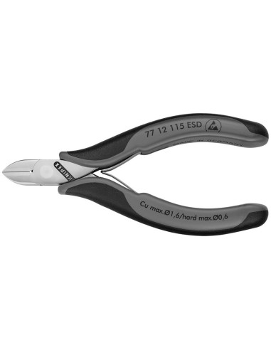 Alicates de corte diagonal para electrónica ESD con fundas multicomponentes 115 mm (cartulina autoservicio/blíster) KNIPEX 77 1